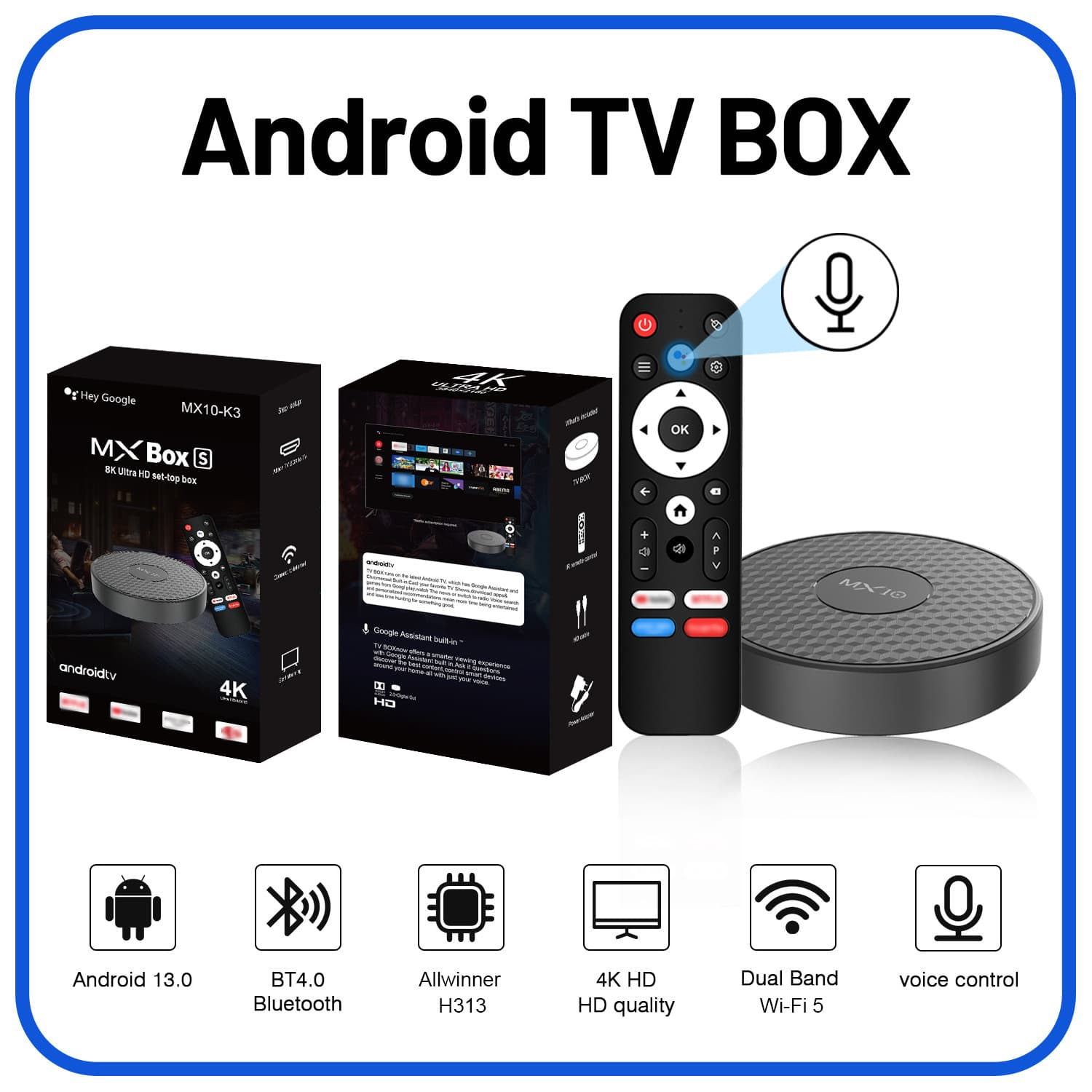 MX10-K3 set-top box for export, 2GB/16GB Android, Bluetooth, HD network, 5G WIFI, TV box