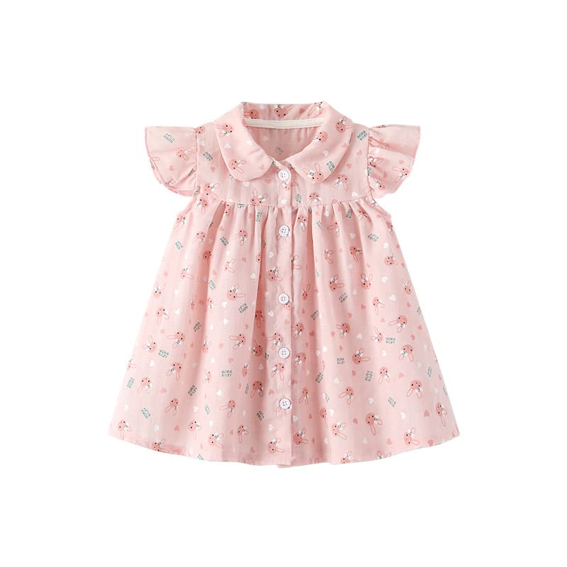 Girls Summer Floral Print Dress Cotton Gauze Shirt Sleeves Princess Skirt Children's Clothing Soft Treatment No Stocking