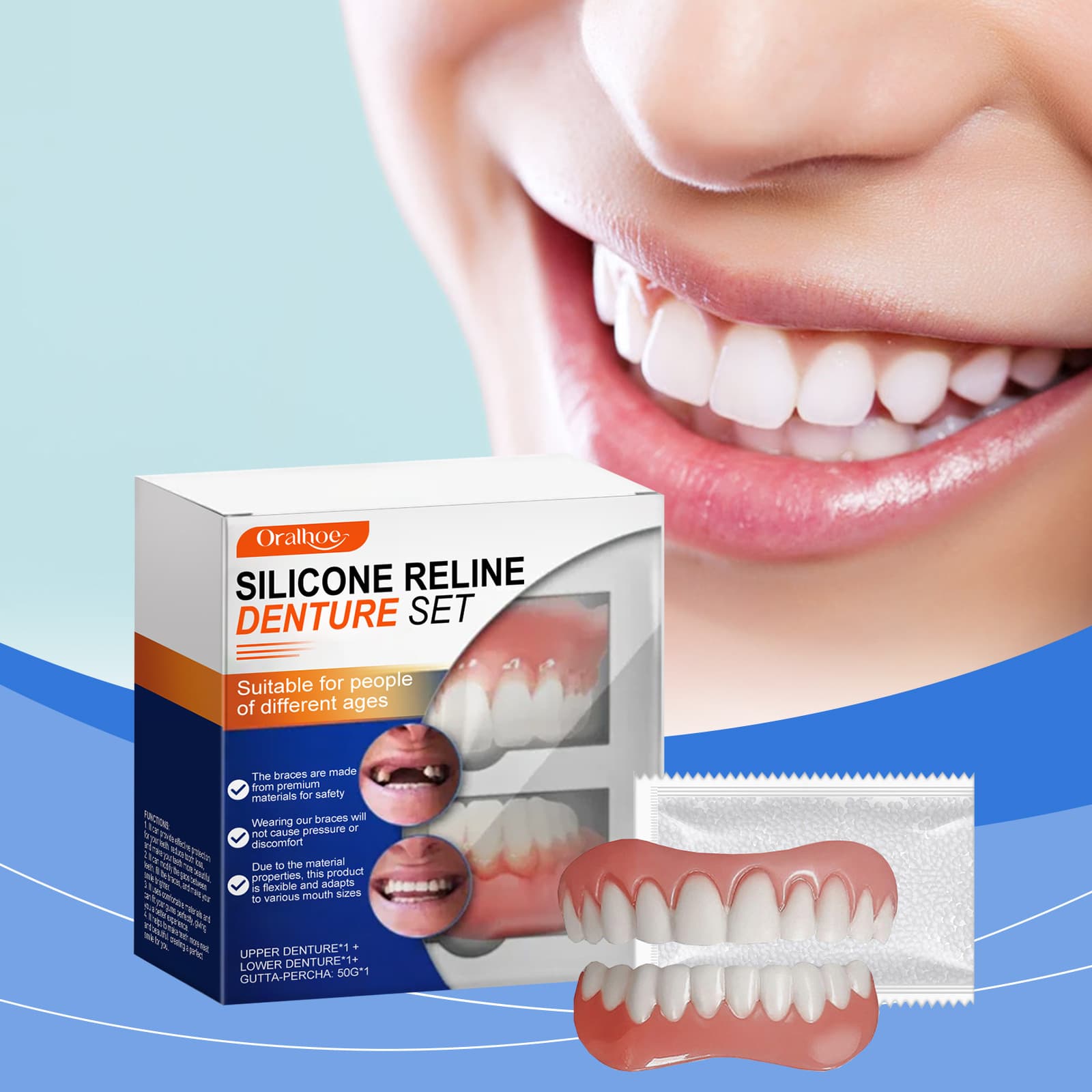 ORALHOE Denture Trim Kit - Dental Cosmetic Cover for Enhanced Smile Aesthetics, Comfortable Material False Teeth