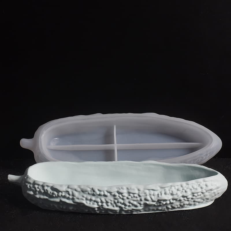 Plaster 3D Bitter Gourd Candle Cup Mold Tray Succulent Bitter Gourd Flower Pot Storage Box Dish Epoxy Silicone Mold