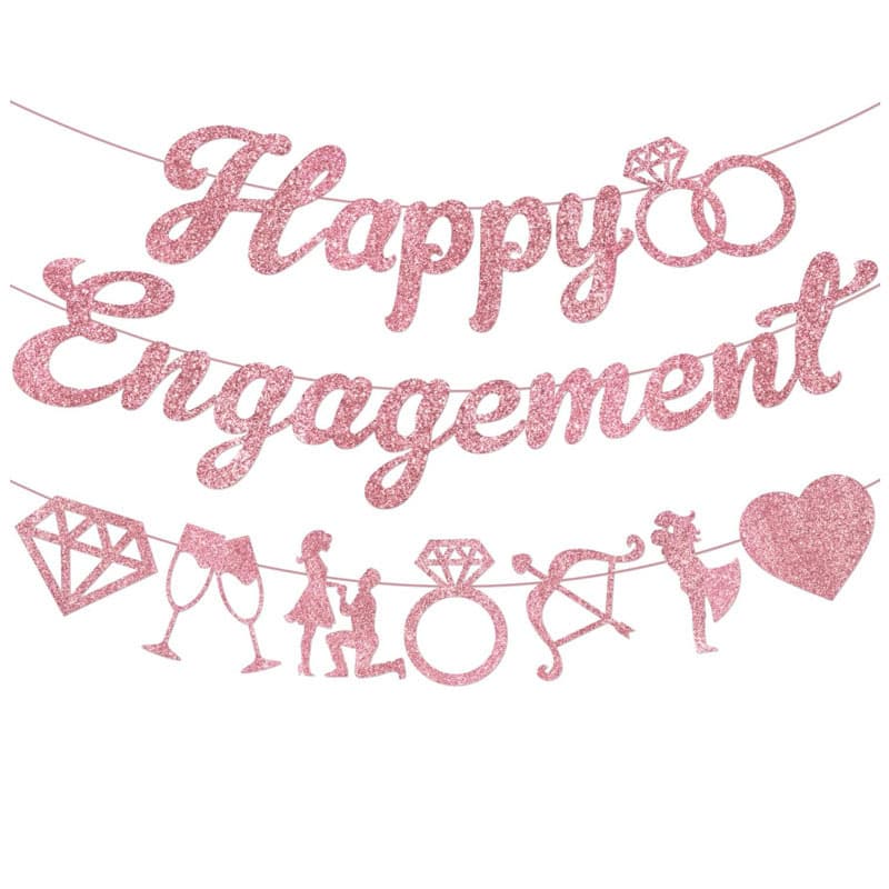 Happy Engagement Banner Rose Gold Glitter Happy Engagement Banner Proposal Party Decoration