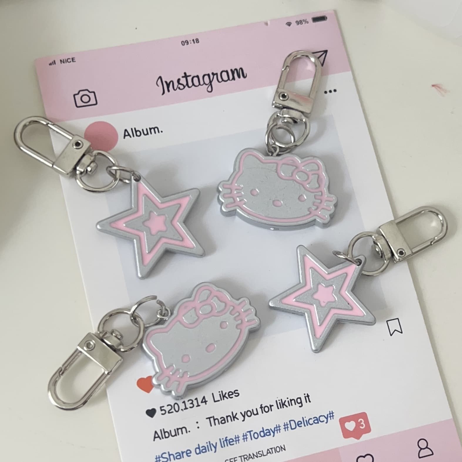 Sweet Cool Silver Hello Kitty Keychain Five-Point Star Cute Girl Bag Charm Couple Best Friend Gift Accessory