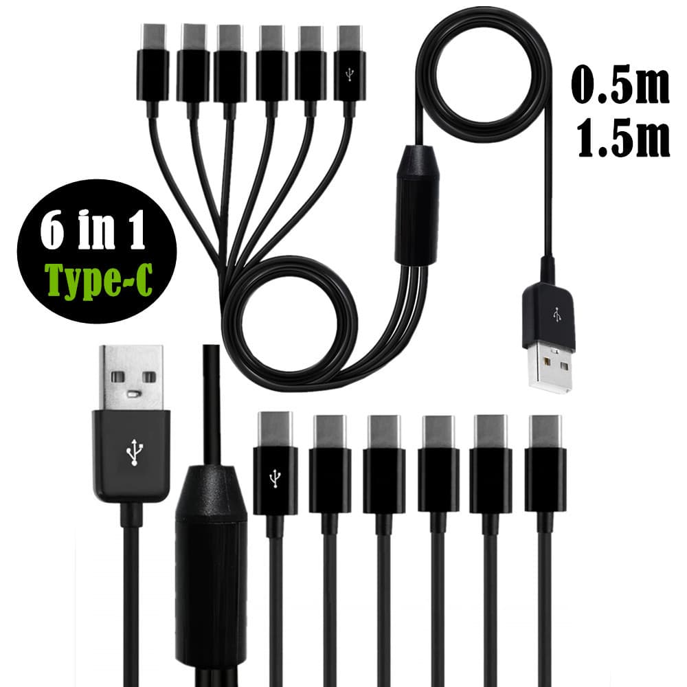 USB One to Six Charging Cable, 1 Input to 6 Type-C Interfaces, Charging and Data Cable