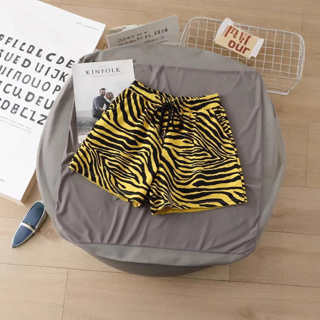 Amazon Beach Shorts, Elastic Zebra Print Wide-leg Shorts, Thin Slim-fit Loose-fit Casual Pants, High-waist Trousers