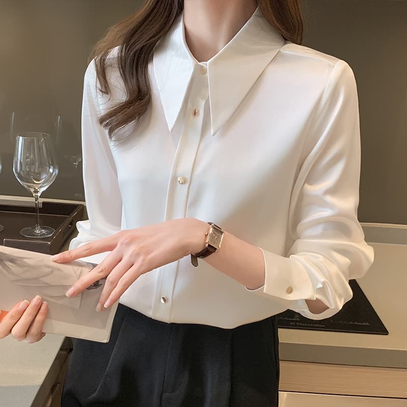 Women's long-sleeved fleece-lined white shirt, new autumn/winter 2025 style, thickened for warmth and a sophisticated professional formal shirt.