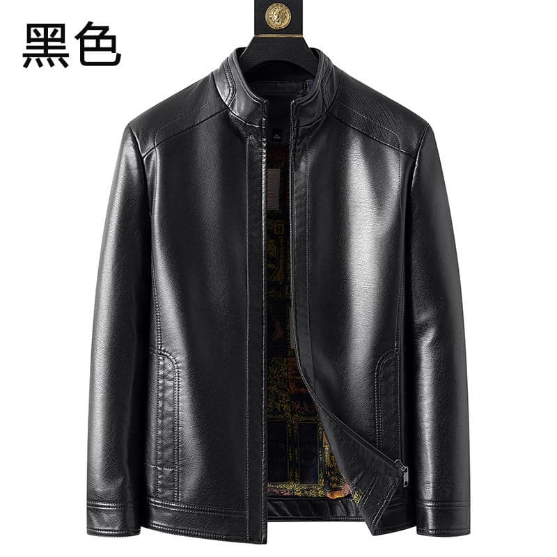 New autumn/winter style Haining dropshipping men's leather jacket, middle-aged father's style, PU leather casual plus size leather jacket with fleece lining