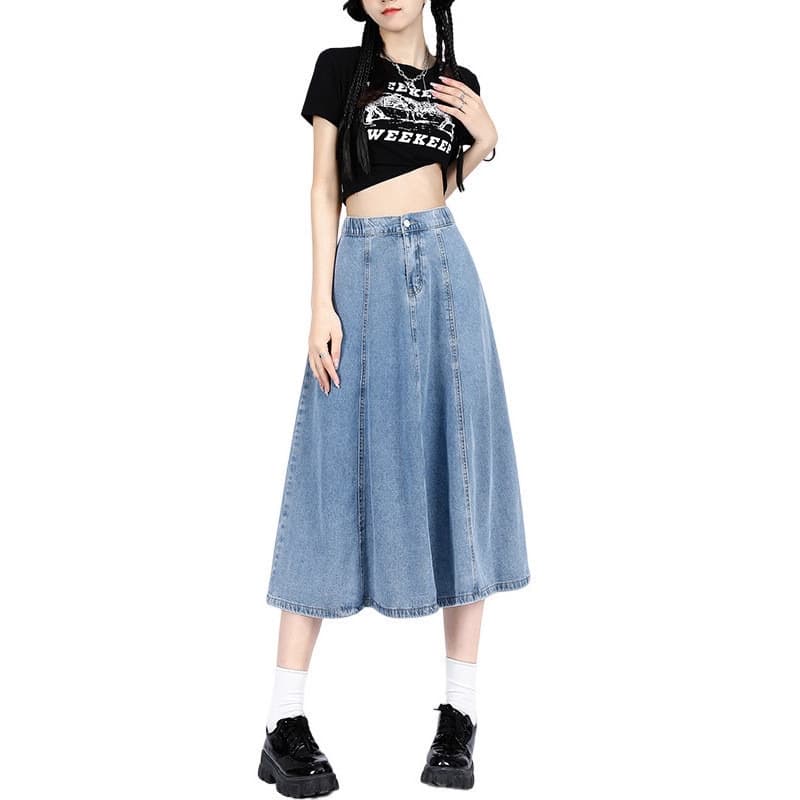 New 2025 Women's Mid-Length A-Line Denim Skirt Fashionable Tailored Design Spring Autumn Season Mini-Massive Fish-Tail Skirt