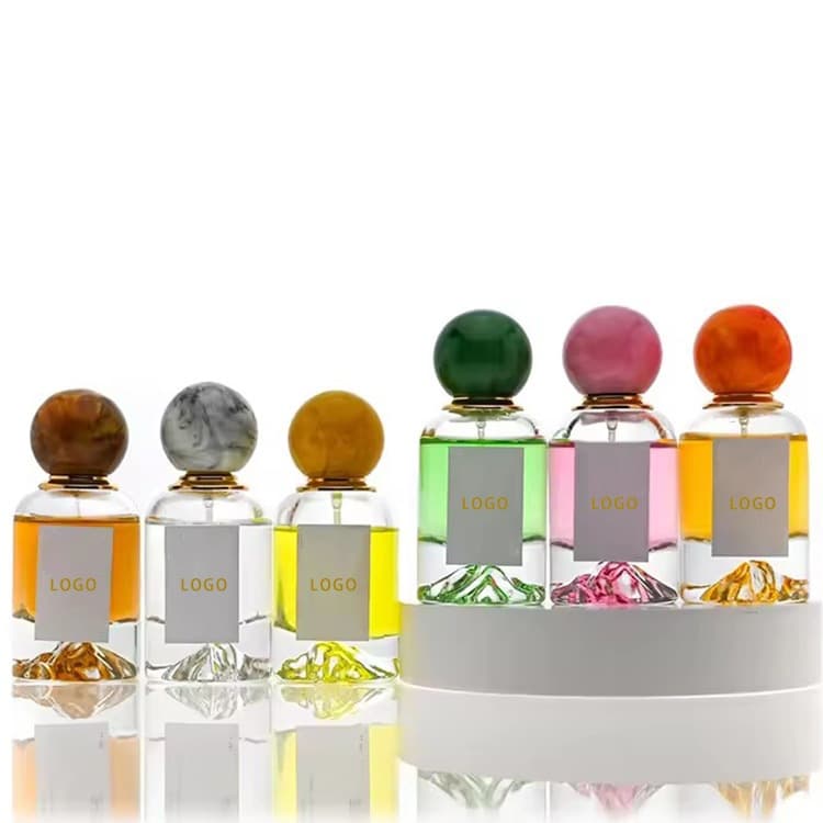 High-quality glass bottles for perfume repackaging, travel volcano bottom design, compact and portable, with multi-color ball caps