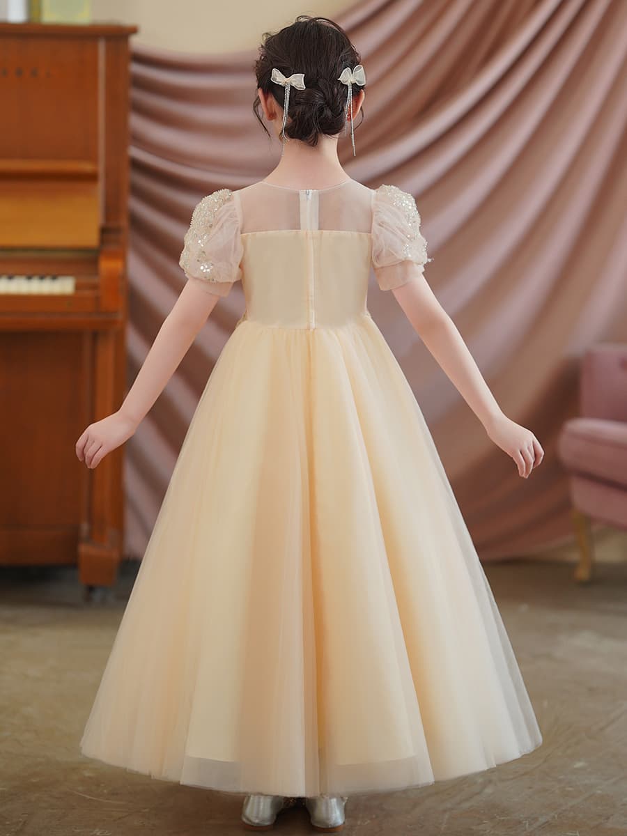 Kids Princess Dress Premium Wedding Gown Flower Girl Host Little Girl Piano Performance Outfit Summer Girls' Dress