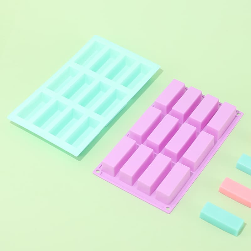 Cross-border Factory Direct Supply Food-Grade Silicone 12-Hole Handmade Soap Mold Small Long Strip Jelly Pudding Mold DIY Cake Mold