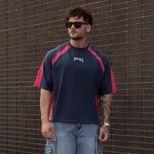 YOUNGLA American Style New Men's Oversized T-Shirt Jogging Gym Fitness Camo Patchwork Print Short Sleeve