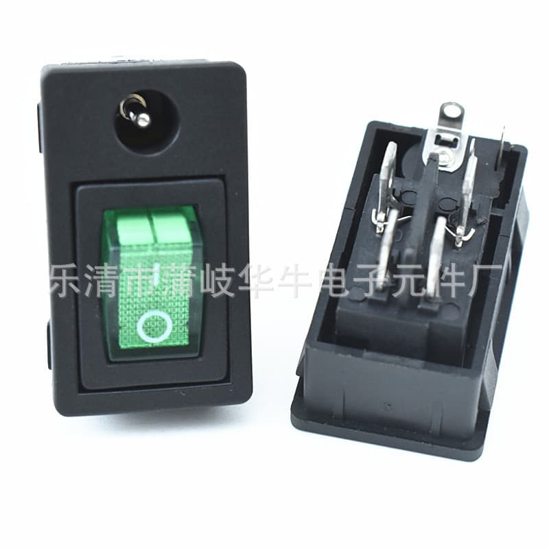 DC two-in-one switch socket LN-06 2-pin green DC socket switch DC with switch 5521 female base
