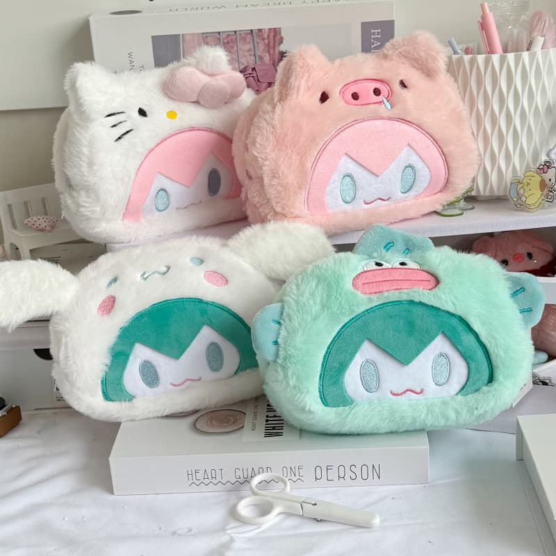 New Hatsune Miku Plush Pen Bag Cute Student Large Capacity Stationery Bag Cartoon Stationery Box Pencil Bag