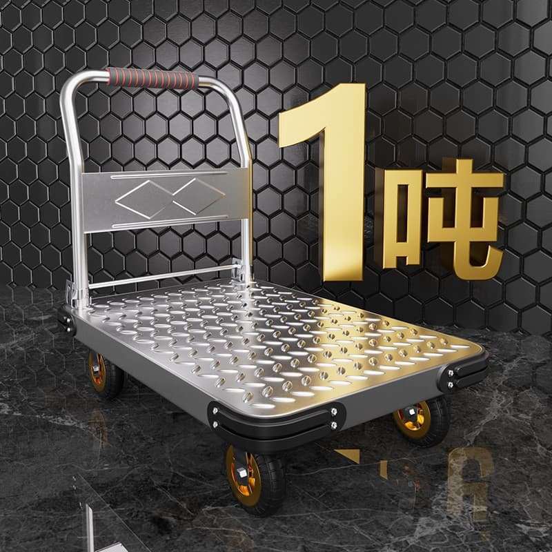 Silent foldable hand truck with steering wheels, heavy-duty iron steel plate trailer, and large cart