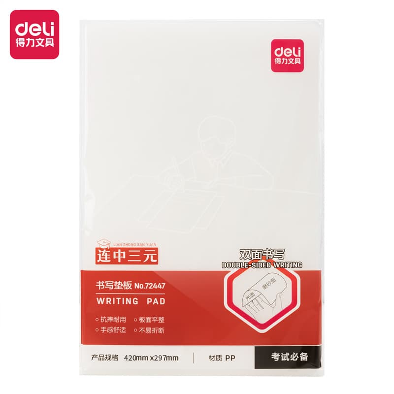 Deli 72447 Large Exam Writing Board for Students and Office, A4 Transparent PP Board, New "Triple Success" Pad