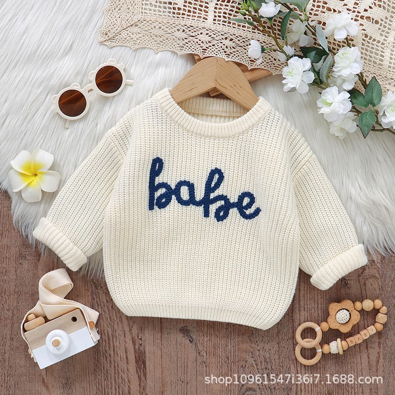 Ins hot selling baby knitted sweaters, baby autumn and winter baby letter embroidered pullovers, tops for boys and girls