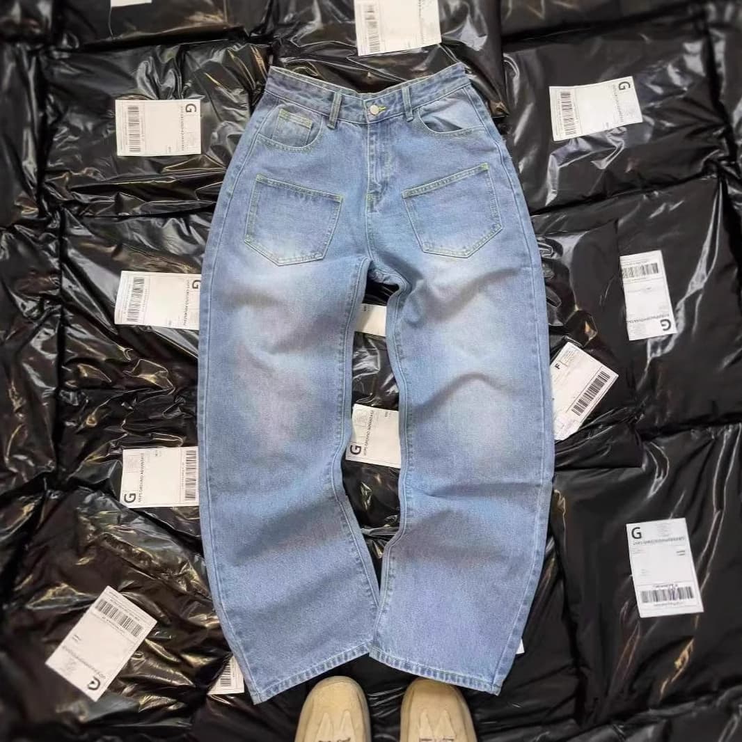 Fashionable Floral Print Loose Fit Jeans Retro Wash Casual Summer Men Women Straight Leg Long Pants Cotton Youth Popular