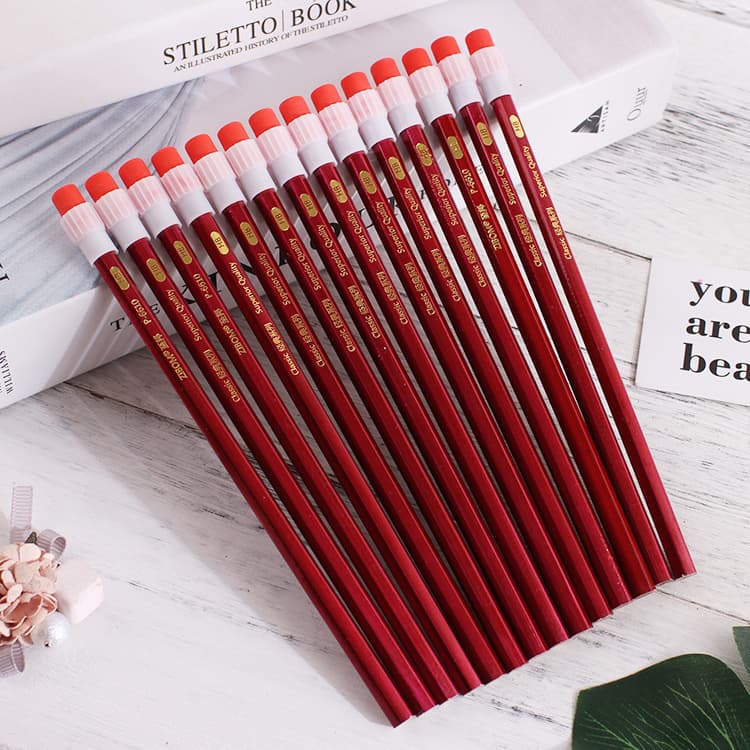 Creative large leather tip pencil HB with eraser tip for students and children writing pencil red classic wholesale pencil