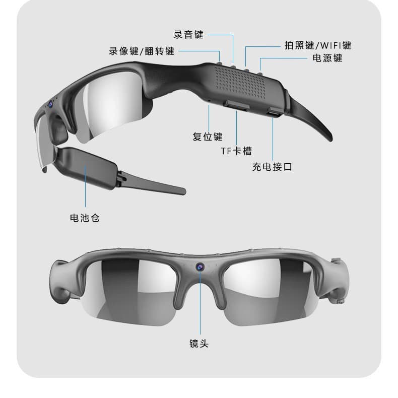 (New) Cross-Border Hot-Selling HD Glasses Cycling Sports Camera WiFi Phone Connectivity Audio Video Recorder Camcorder