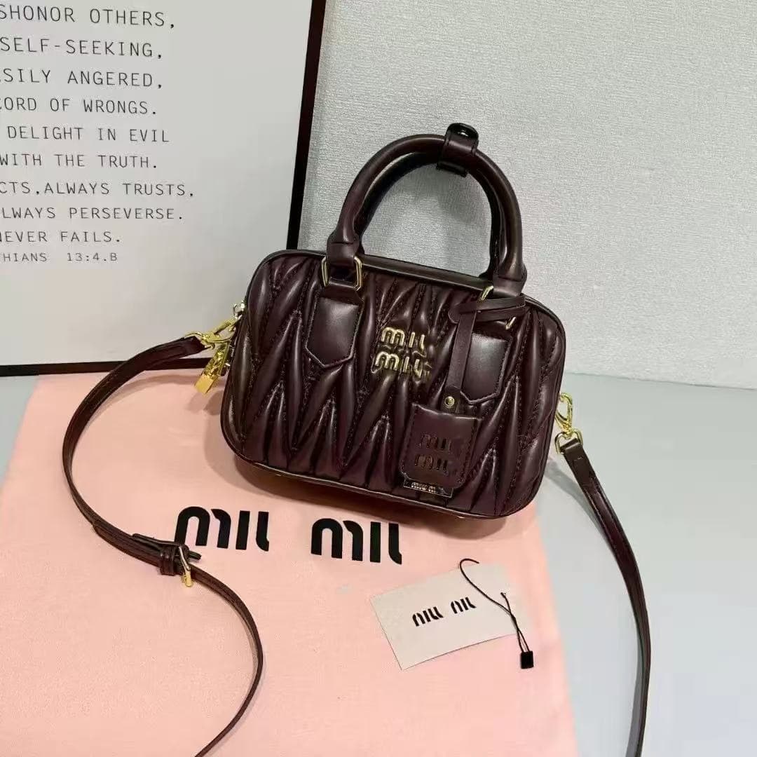 MIU Pillow Boston Bag with Letter Embroidery, Crossbody Handheld Shoulder Bag for Women, Lock Buckle Boston Bag