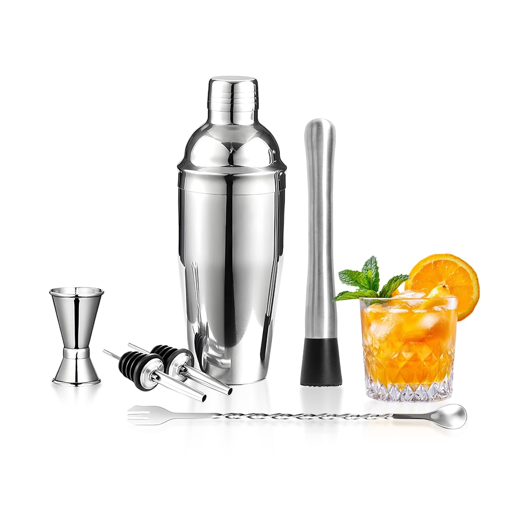 Cross-border bartending tool set, 6-piece bar shaker, three-section cocktail tool, shaker cup