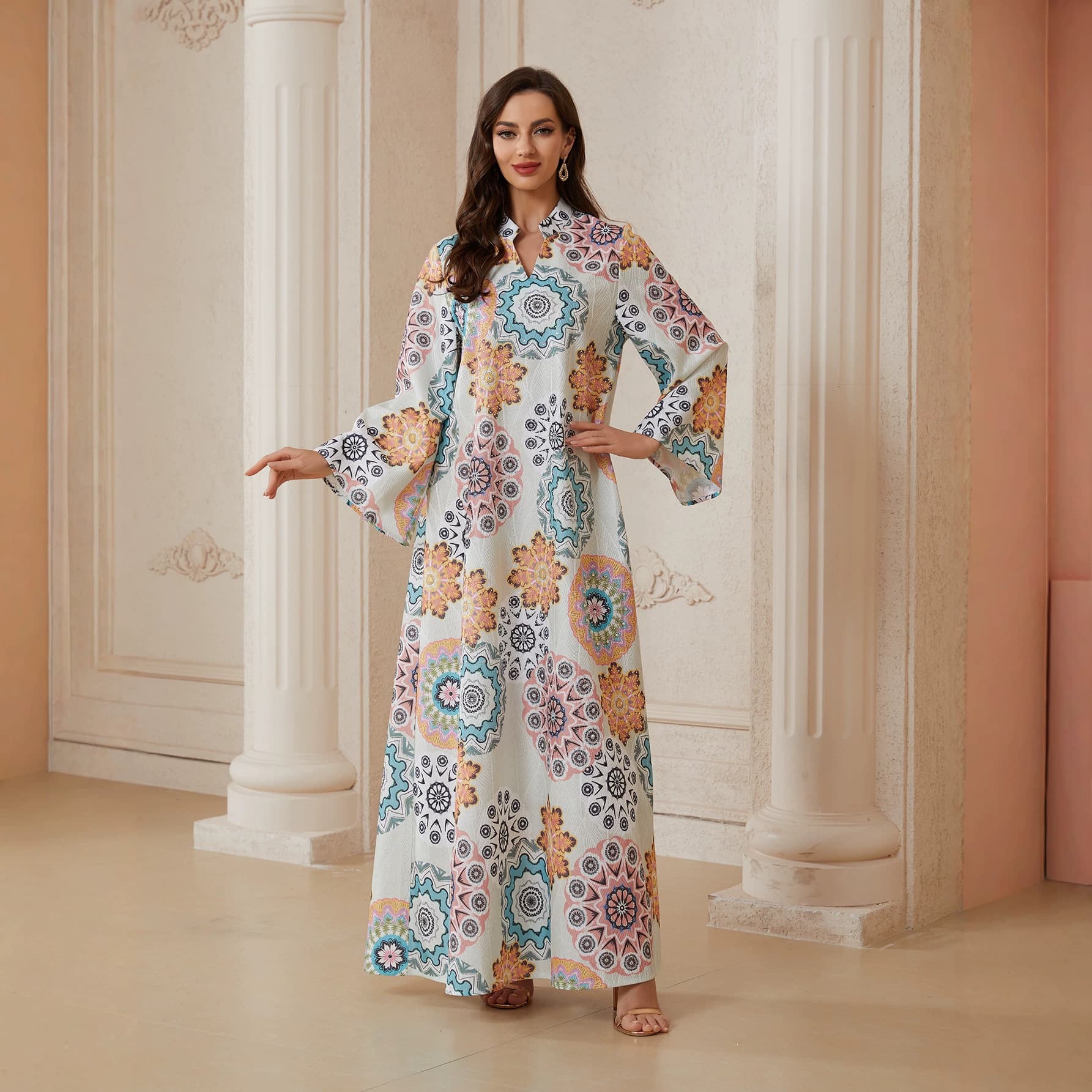 Nt12 New Cross-Border Robe Dress Turkish Robe Jacquard Mesh Printed Women's Plus Size Dress