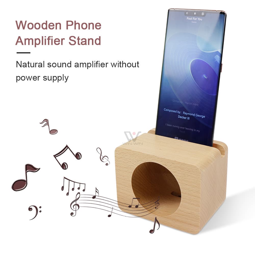 Beech Wood Physical Amplifier Phone Stand - Passive Solid Wood Sound Amplifier Lazy Bracket