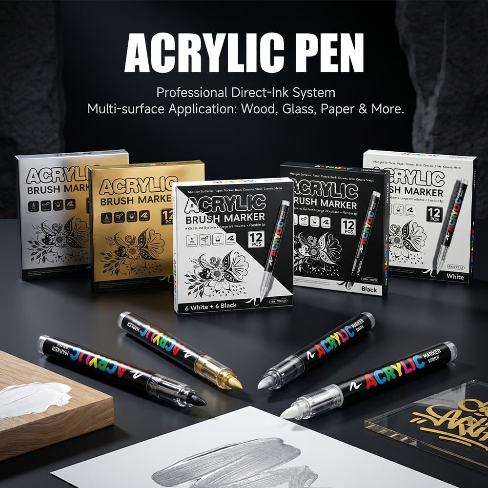 Gold and Silver Direct Liquid Acrylic Marker Art Highlight Pen DIY Black Card Journal Pen Soft Tip Drawing Marker