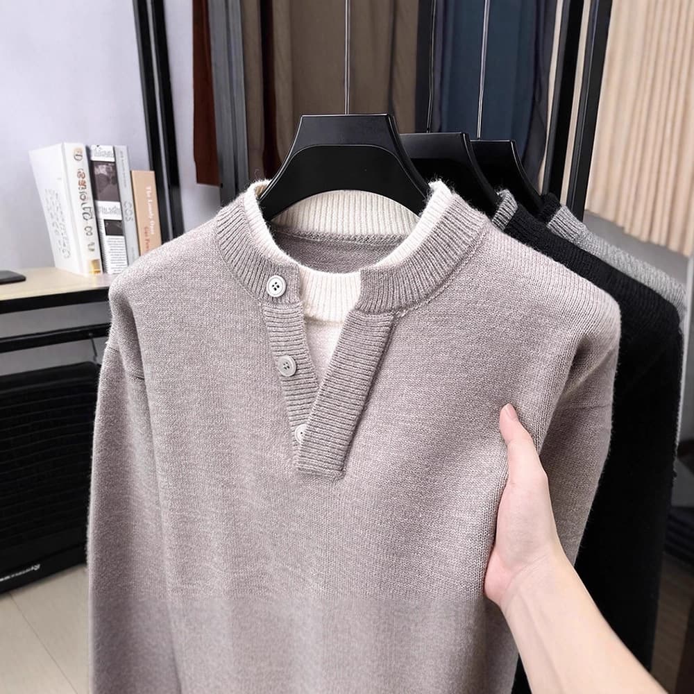 Wholesale Autumn and Winter Layered Look Men's Knit Sweater Trendy Men's Casual Designer Loose Internet Celebrity Style Handsome Versatile