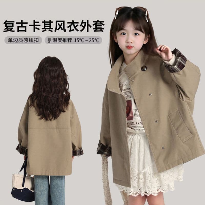 High Quality Original Stock Girls Trench Coat Children's Mid-Length Jacket 2025 Spring Autumn Fashionable Girls Clothing