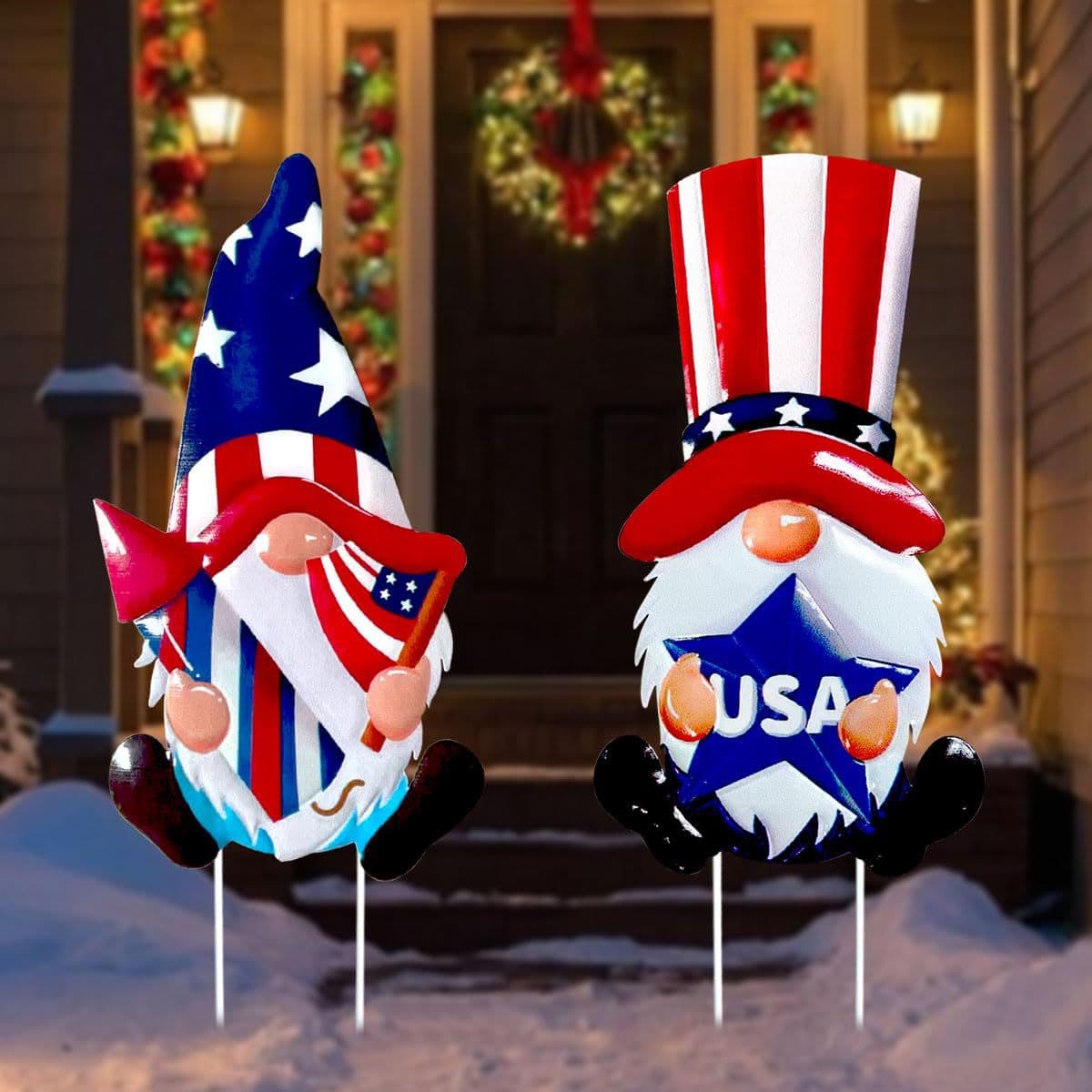 Cross-border US Independence Day Metal Dwarf Pile Holiday Outdoor Garden Welcome Sign Patio Lantern Pile Party