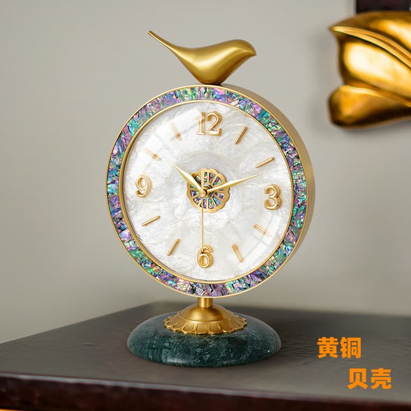 Light luxury shell clock brass household desktop clock clock ornaments living room sitting clock atmospheric desk clock desktop pendulum clock