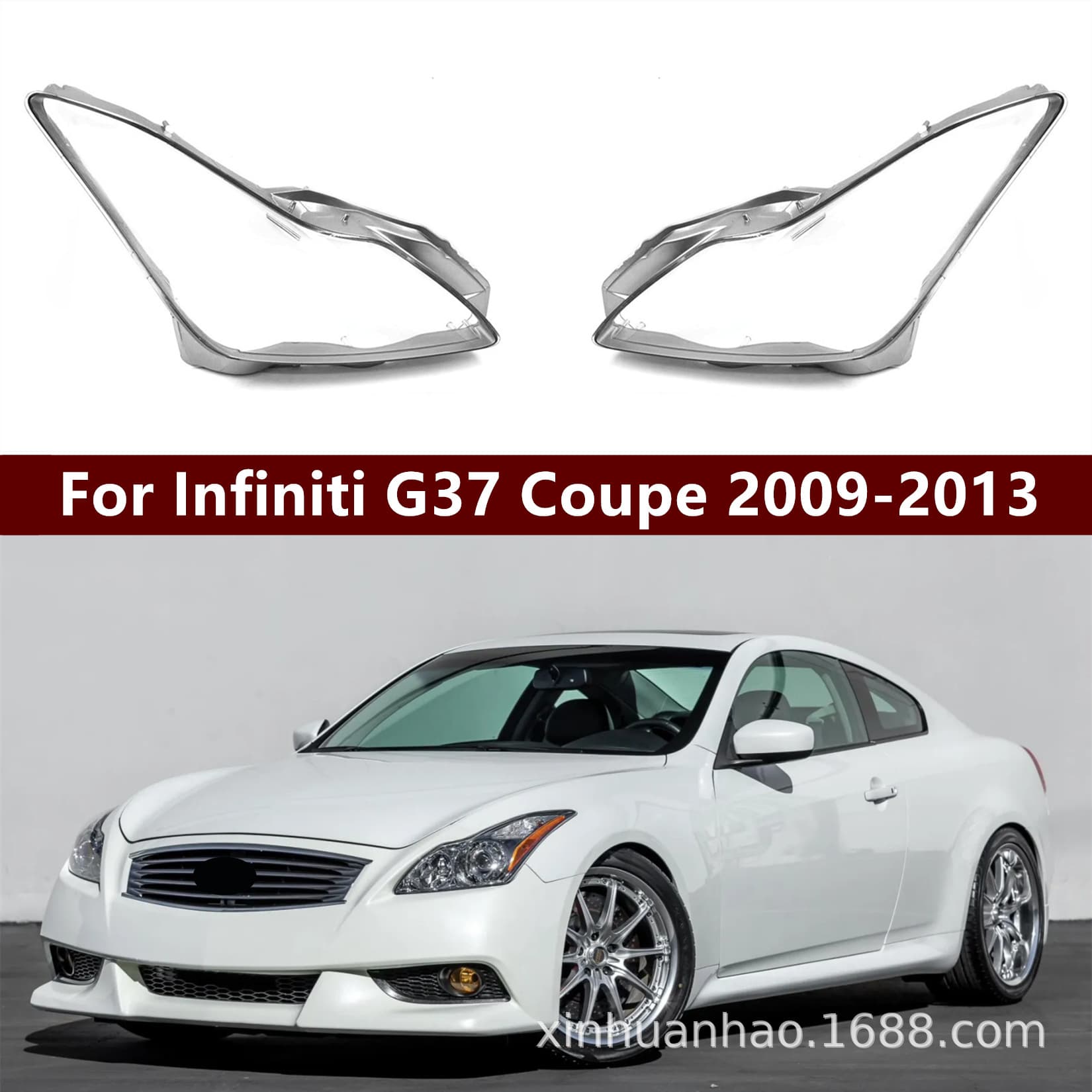 For 09-13 Infiniti G37 Coupe Headlight Lens Cover Front Light Transparent Lamp Housing Headlight