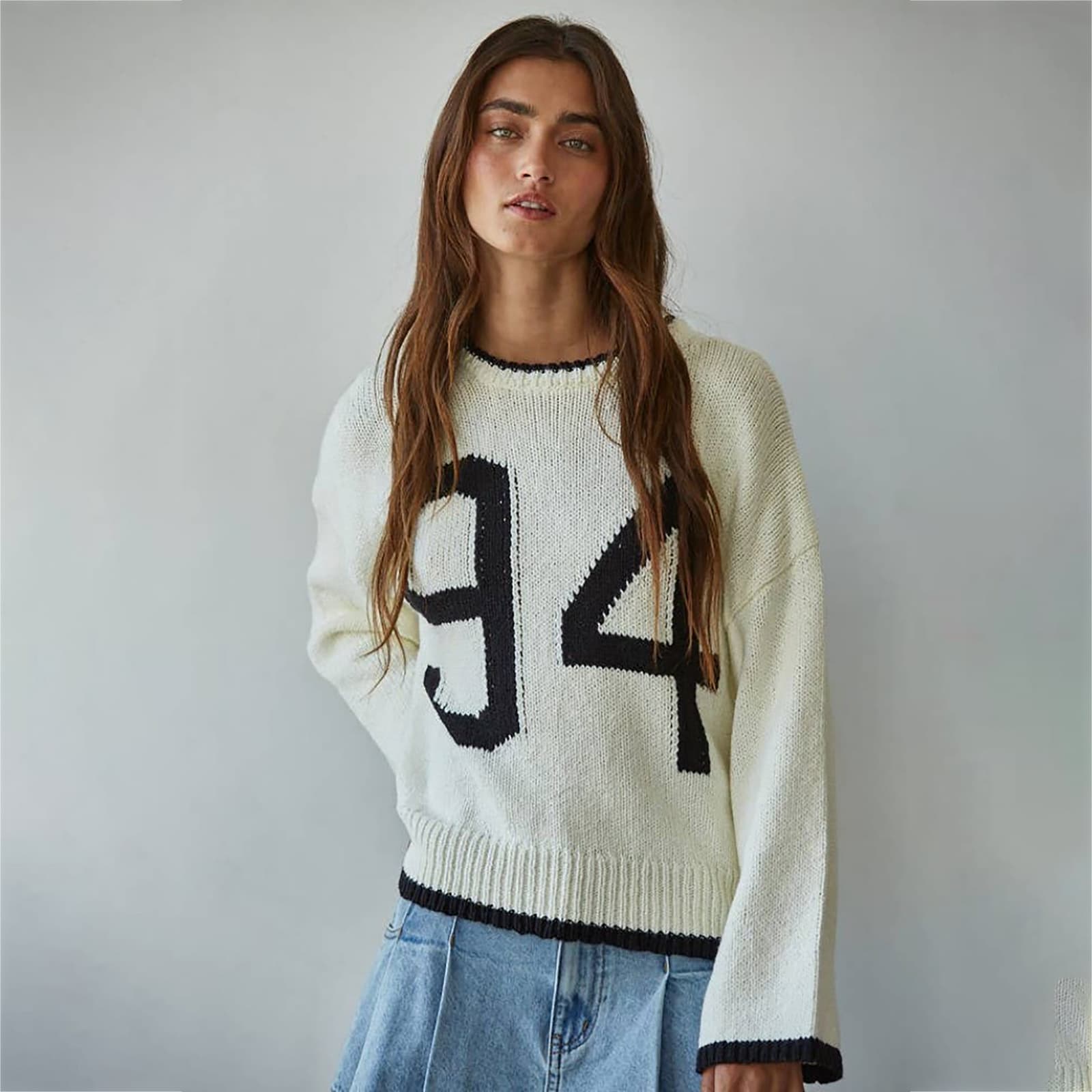 2026 Fall/Winter New Arrival Amazon Cross-border European & American Women's Sweater Casual Digital Pattern Long Sleeve Knit Top