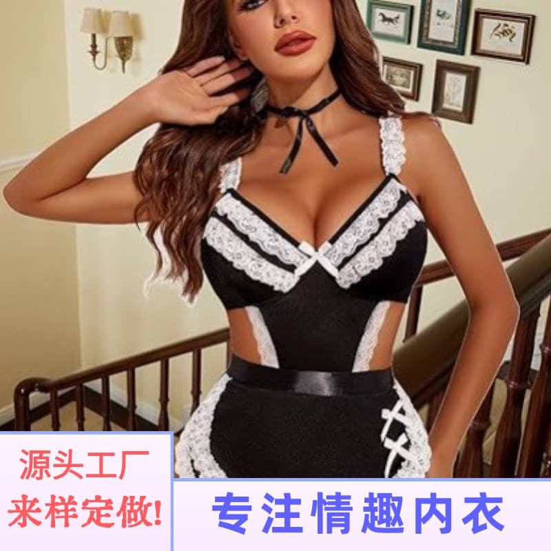 Cross-Border Supply Foreign Trade Lingerie Sexy Women's Hollow-Out Backless Maid Uniform Set