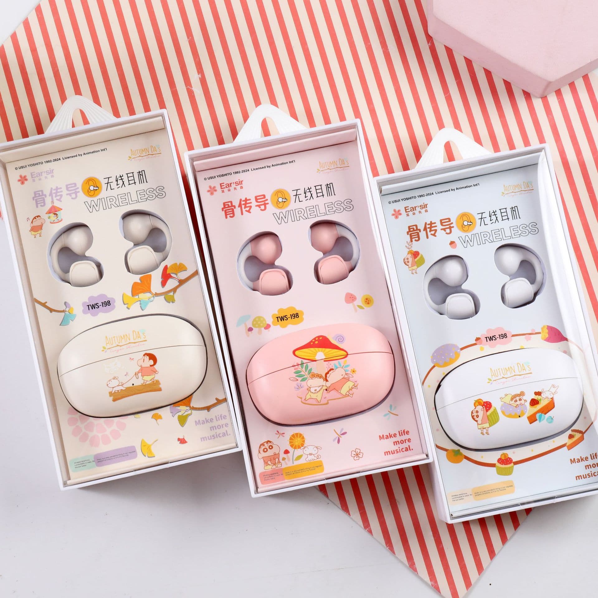 Wireless Bluetooth Headset Genuine Crayon Small New Bone Conduction Cute Cartoon HD Sound Quality Sports Game Bluetooth