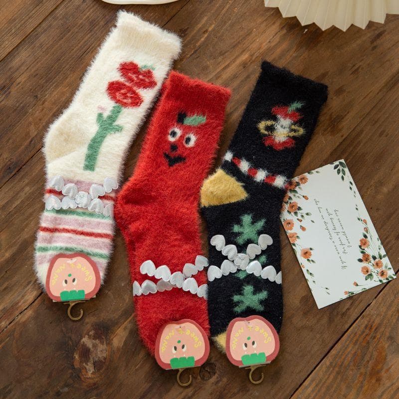 Women's mink fleece socks, thickened and lined with fleece for winter warmth, coral fleece socks, suitable for home, floor, sleeping, and postpartum use.