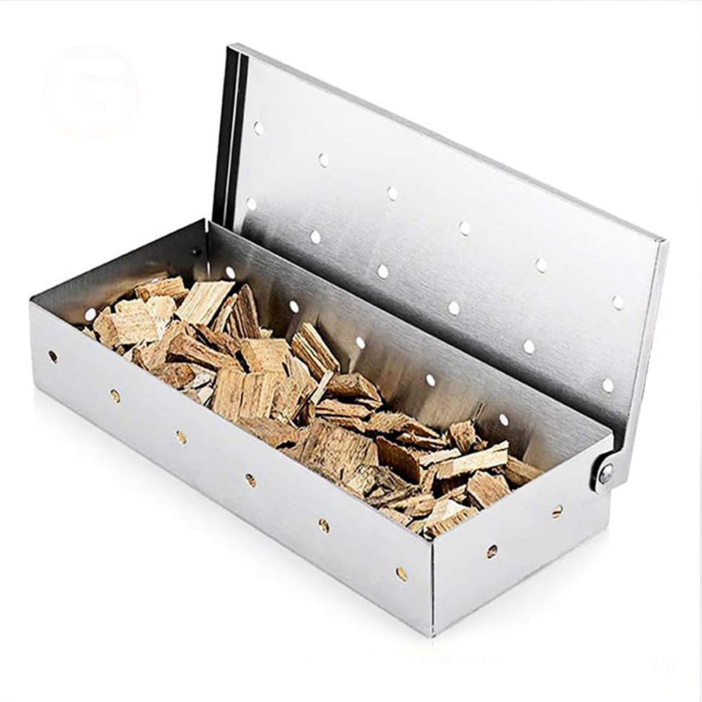Square Stainless Steel Smoking Box for Camping Meat Roasting, Fruitwood Meat Smoker, BBQ Smoker Box Outdoor Grill Tool