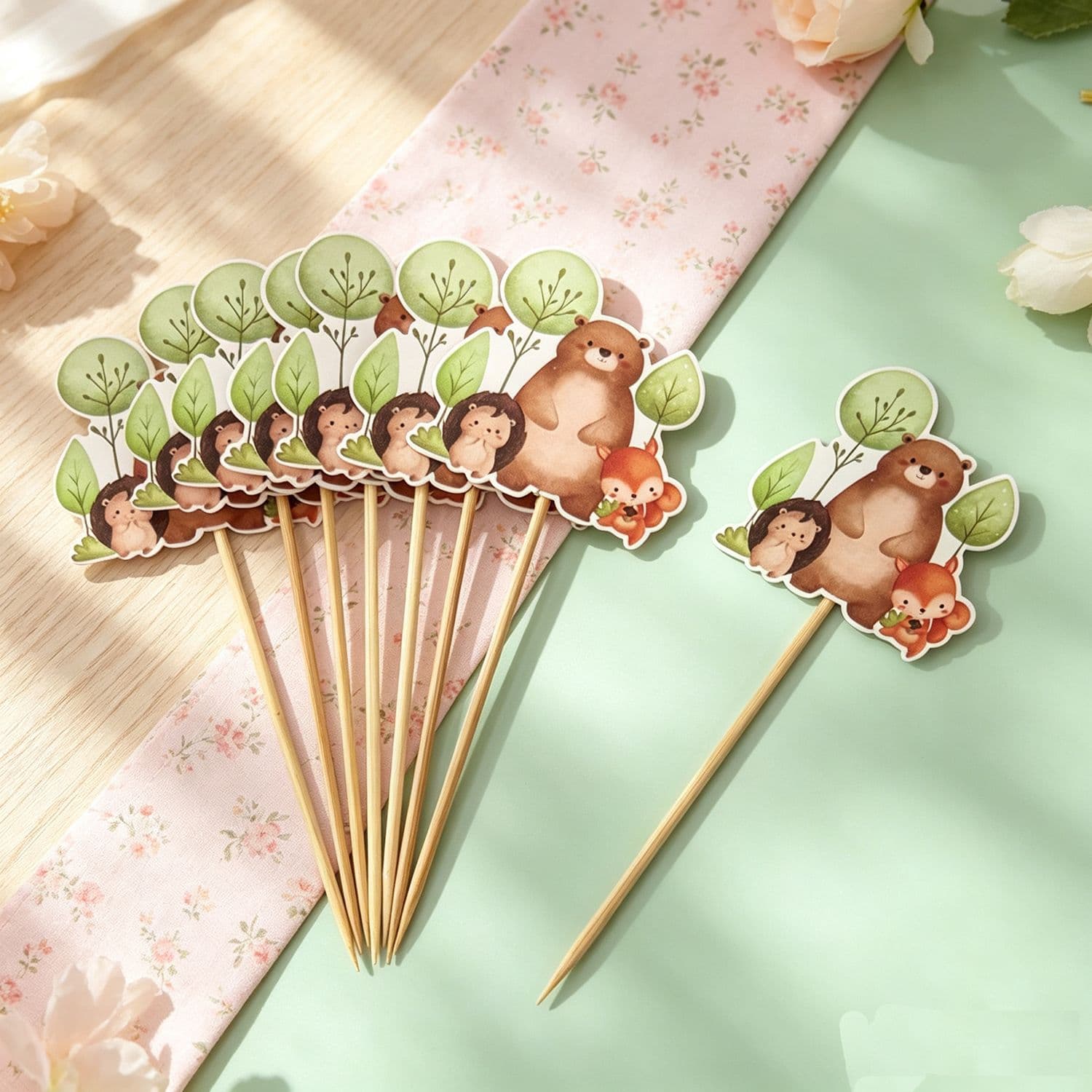 20-Piece Bear Paradise Cake Topper Dessert Picks Forest Animal Theme Cupcake Toppers Baking Decorations Cross-Border In Stock