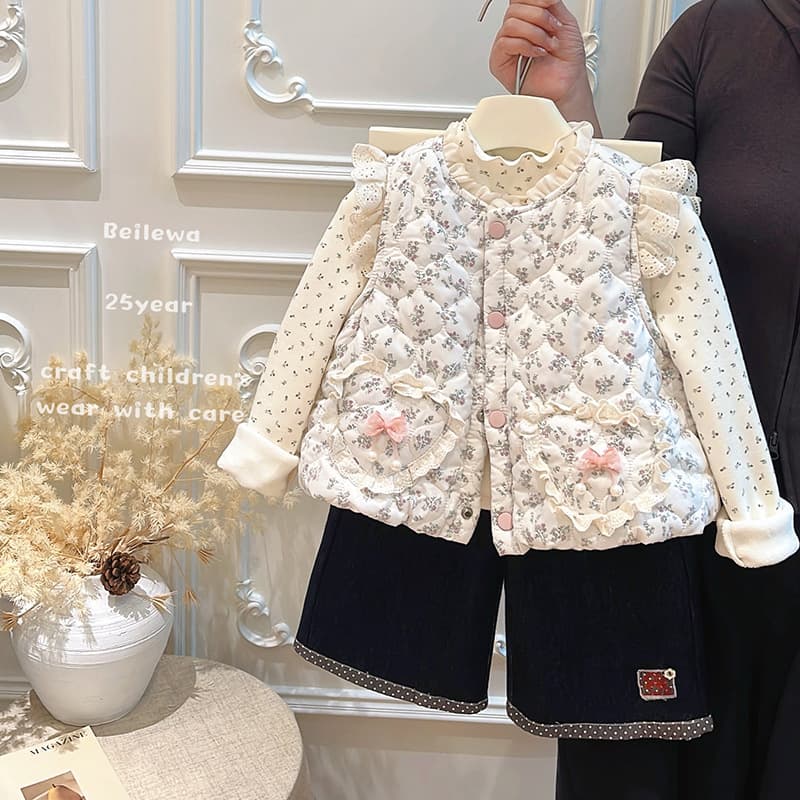 Girls' Autumn/Winter Style Plush Vest Children's Spring/Autumn Casual Wear Floral Vest Baby Fashionable Top Outerwear