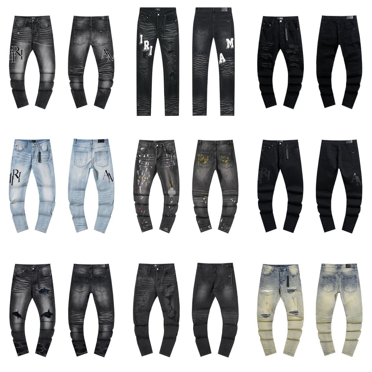 New Foreign Trade American Street Style Splatter Paint Distressed Embroidered Casual Jeans for Men and Women High Street Slim Fit Straight Leg Pants