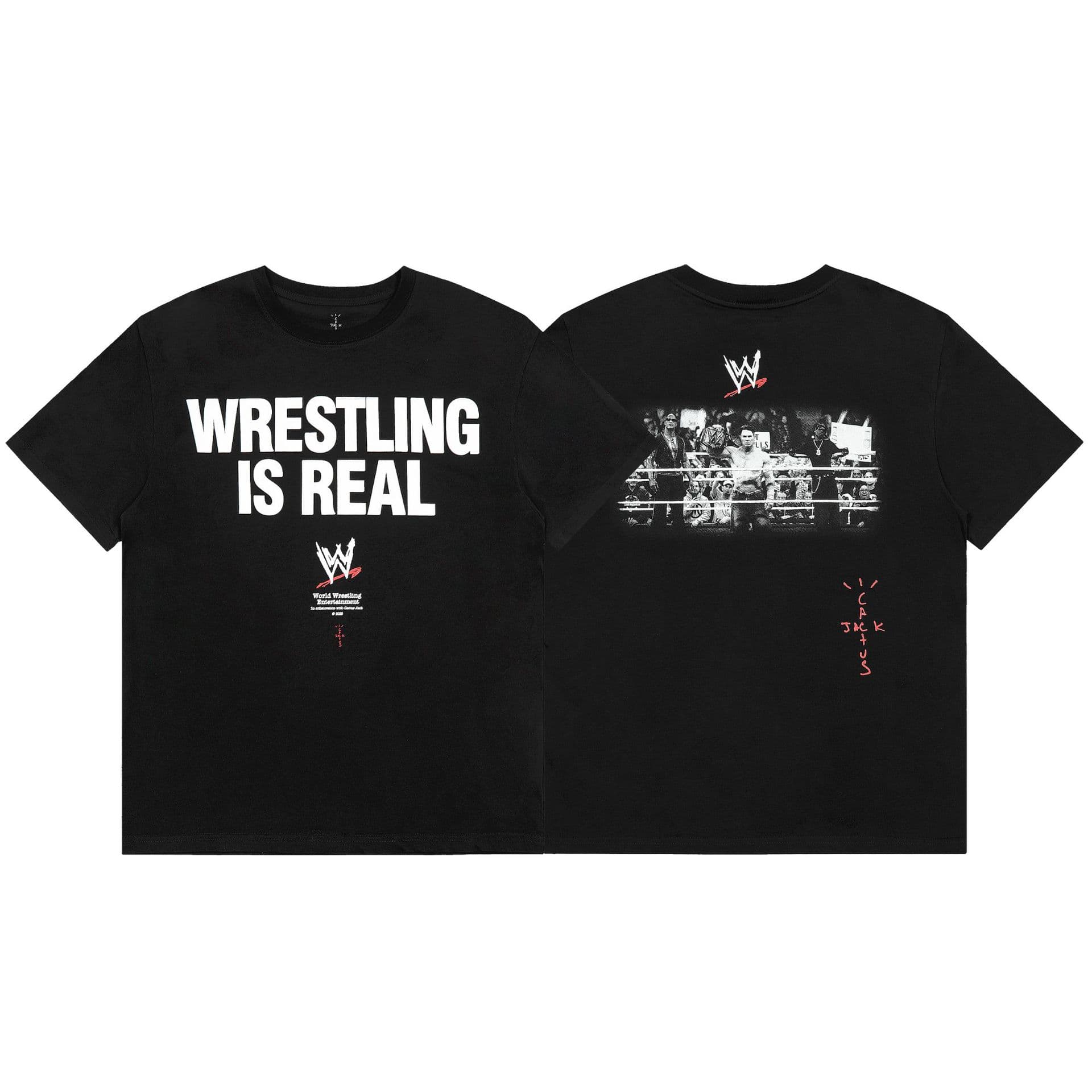 Cross-border Travis Scott cactus jack joint WWE wrestling live printed men's and women's pure cotton short sleeves