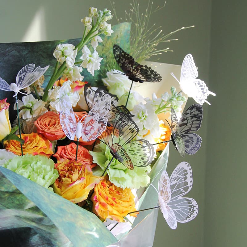 Transparent Black and White Butterfly Plant Stake 3D Lifelike Simulation Butterfly Garden Floral Decoration Fresh Flower Packaging Decorative Butterfly