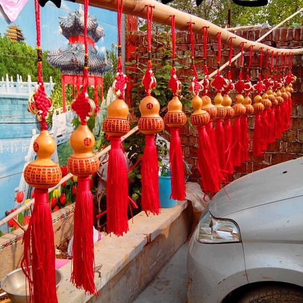 Gourd cultivation, hand-twisted Hundred Blessings pattern bag charms and with Five Emperor Coins various pattern car hangers