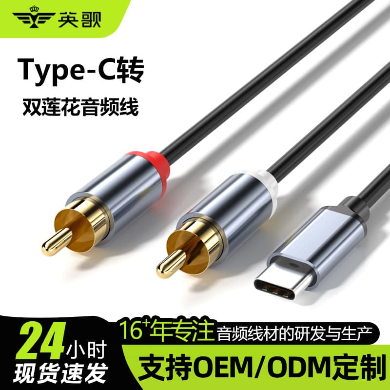 Type-C to Dual RCA Audio Cable, Phone to Amplifier Speaker Adapter Cable, RCA Plug AV Output Connection Cable