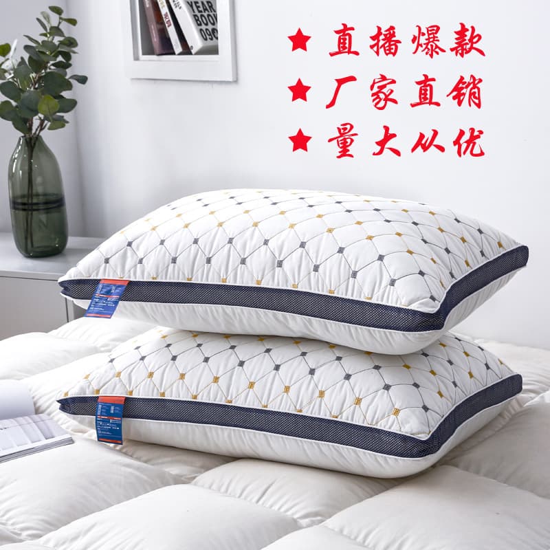 Wholesale five-star hotel pillows, high and non-sinking, home use, down and silk gift pillow cores, one pair, live streaming dropshipping, foreign trade.