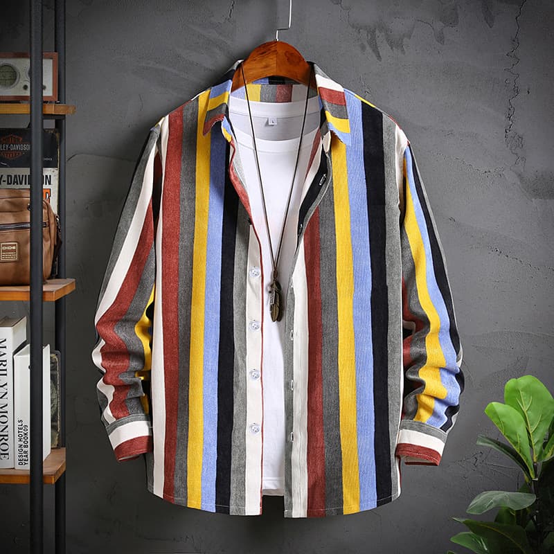 Men's Long Sleeve Corduroy Striped Shirt Casual Leopard Print Brown Stripe Floral Fashion Streetwear Polyester Fiber Thickened