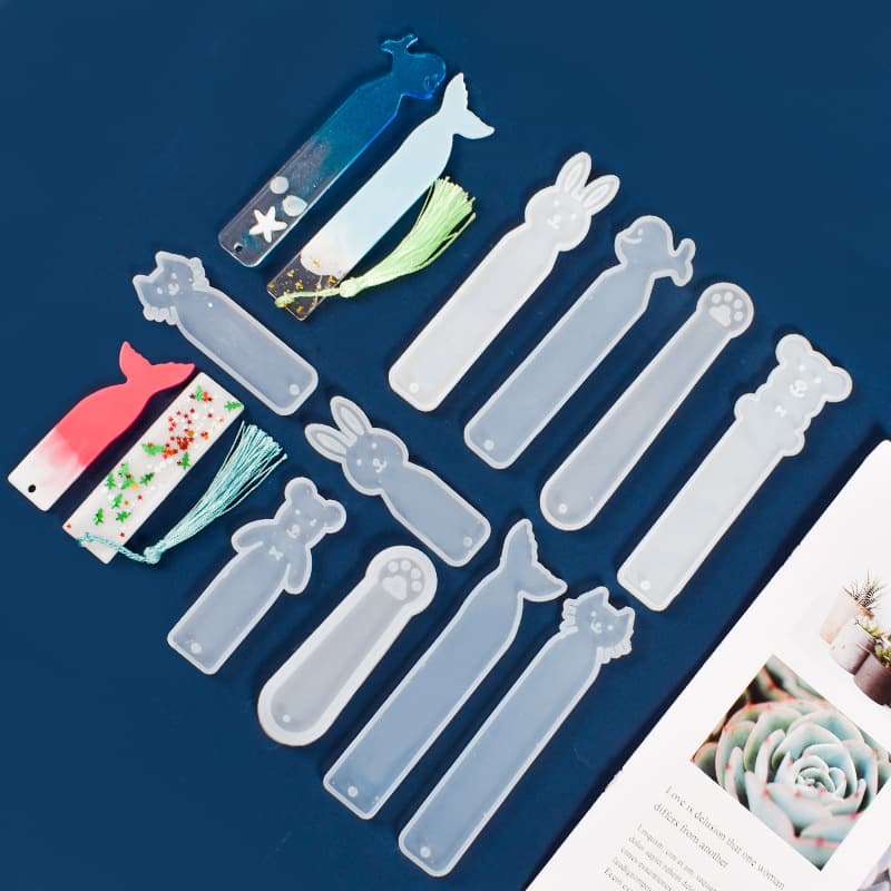 Crystal Resin Rectangular Animal Shape DIY Bookmark Mold, Epoxy Resin Bookmark Silicone Mold Set