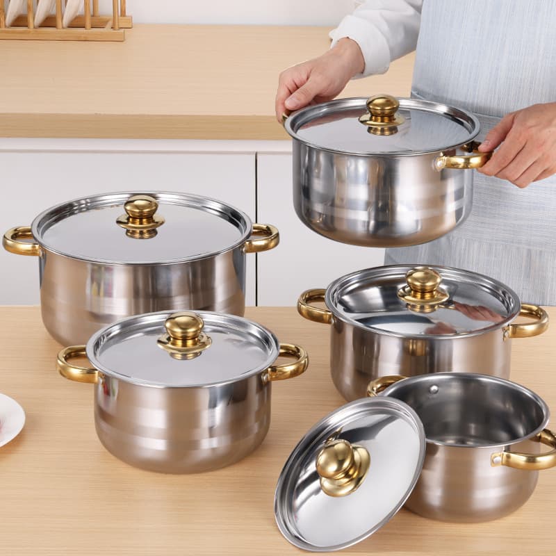 Factory Direct Cross-Border Supply Thickened Stainless Steel Pot Set 18-26cm with Steel Lid for Spain and Mexico