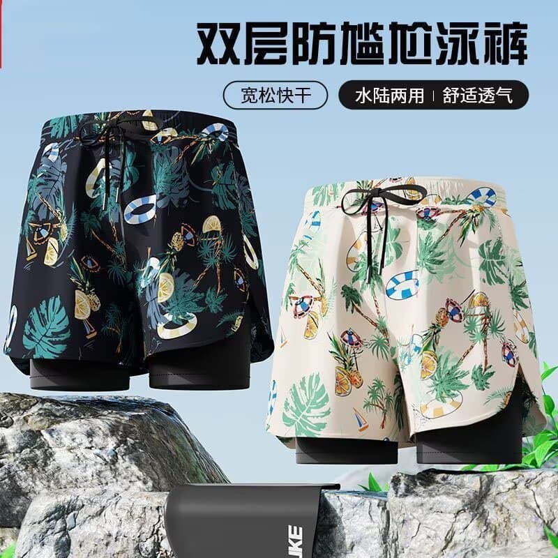 Men's casual shorts new quick-drying loose large size men's swimming trunks anti-embarrassment hot spring vacation equipment sand